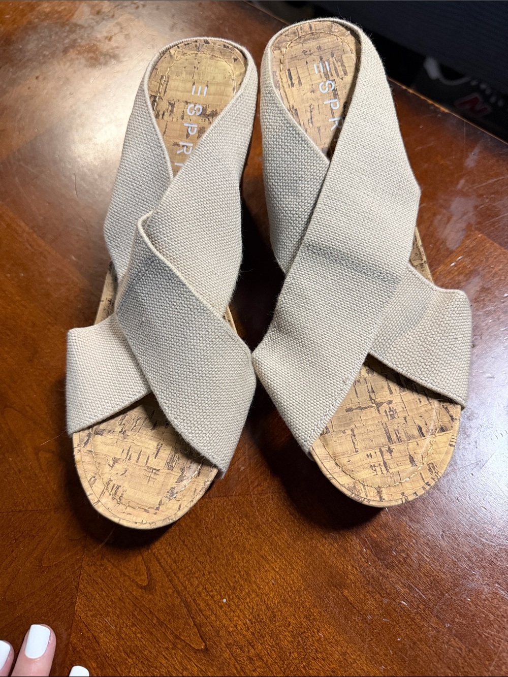 Esprit Beige Crisscross Cork Slip-On Mules